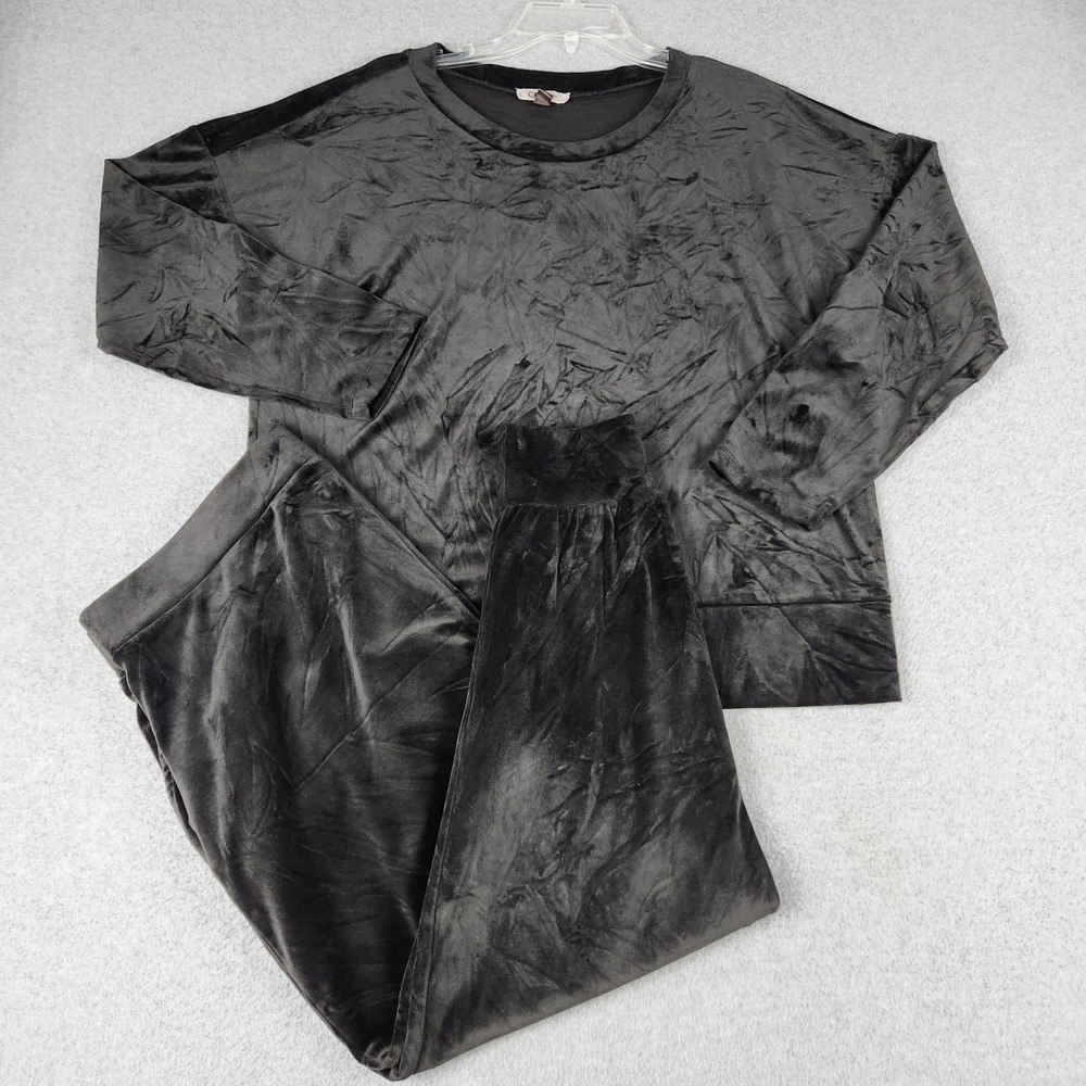 Cable & Gauge Sport 2 Piece Lounge Set Womens XL Black Crushed Velvet Pullover